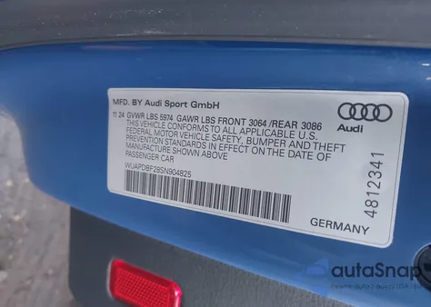 2025 Audi Rs 7 Sportback Performance Tfsi Quattro Tiptronic из США, поврежденный, VIN WUAPDBF28SN904825